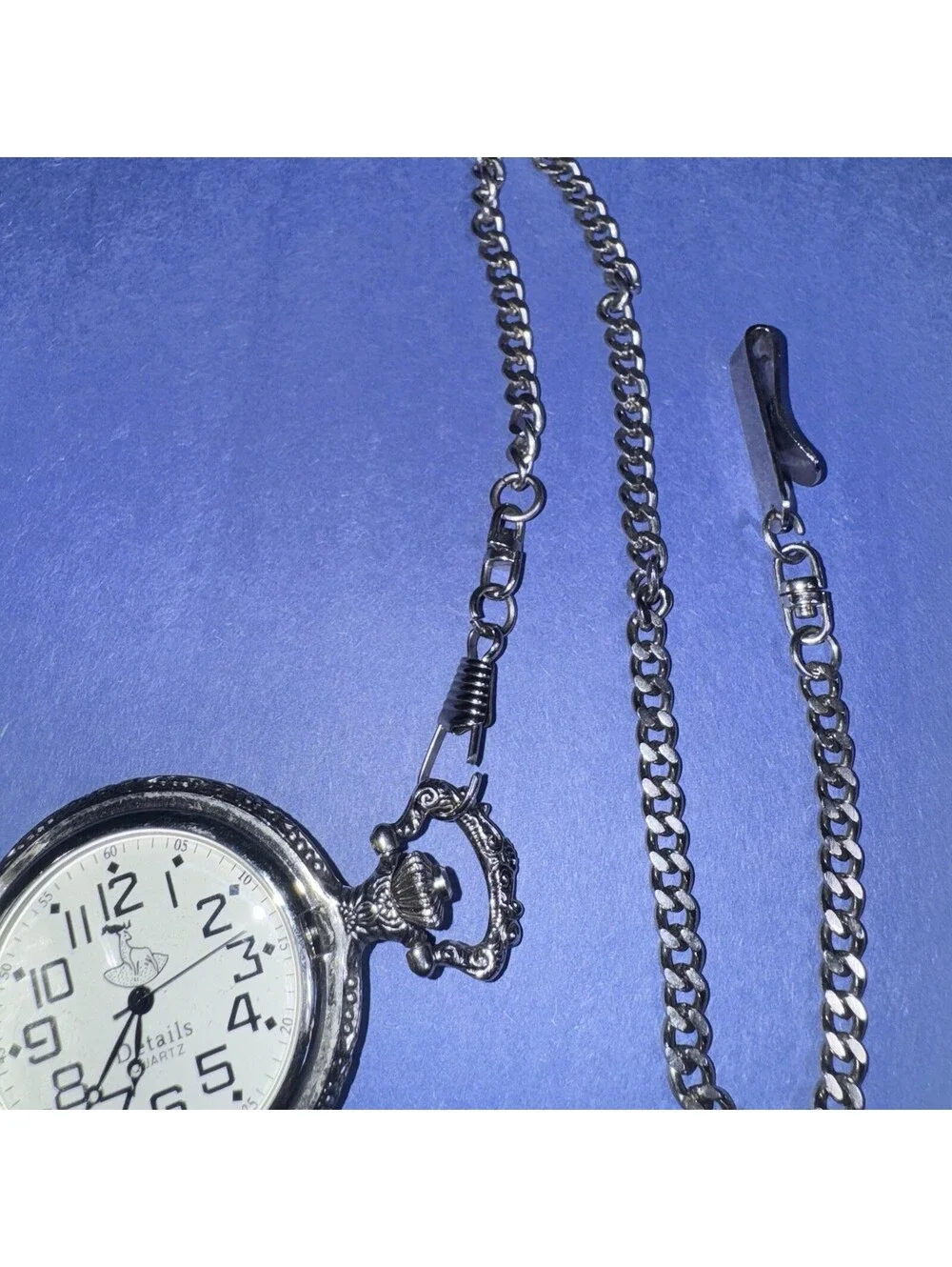 Vtg Hunter Quartz Pocket Watch Embossed Stag Elk Design Silver Tone Chain Japan